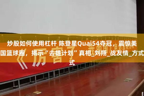 炒股如何使用杠杆 陈登星Quai54夺冠，震惊美国篮球圈，揭示“去雄计划”真相_刘翔_战友情_方式